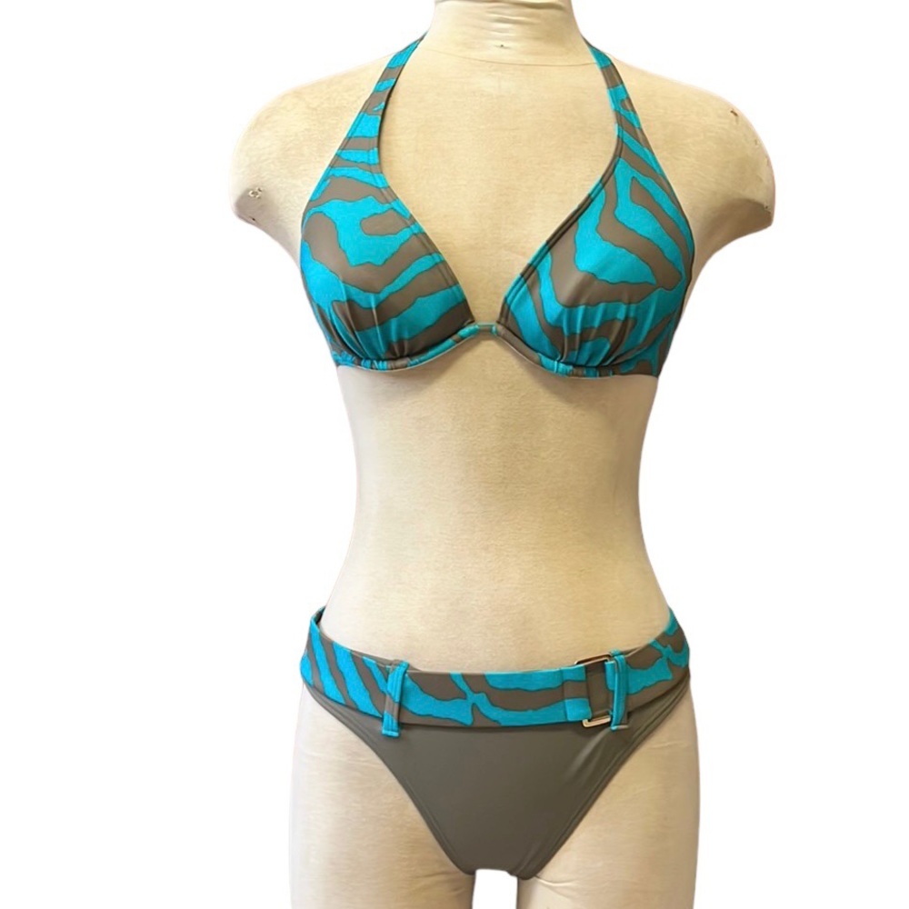 Victoria’s Secret Bikini Swimsuit Y2K Zebra Animal Print Belted Small S 34B